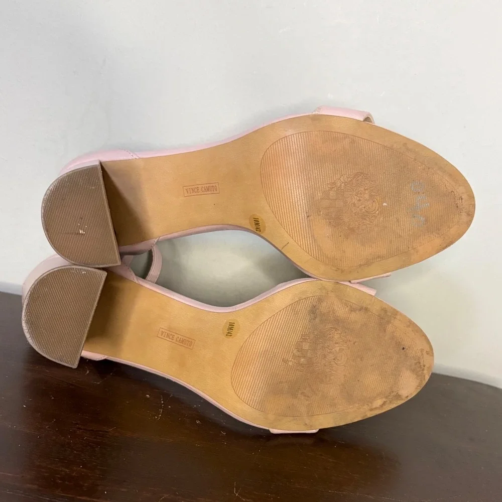 Vince‎ Camuto Pink Block Heel Sandals Good Ankle Strap Leather Women's Size 10M